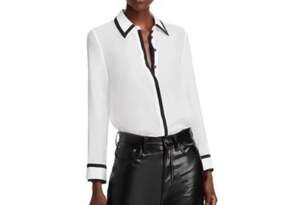 Alice and Olivia Willa Silk Placket Top MSRP